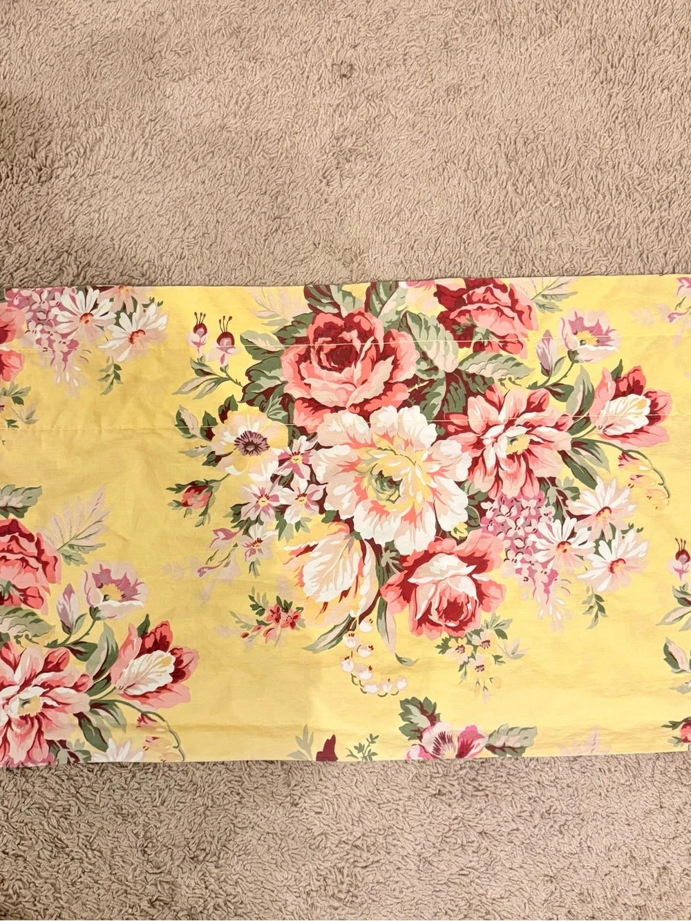 VTG Ralph Lauren Sophie Brooke Queen Flat Sheet Curtain Valance USA Yellow Flora